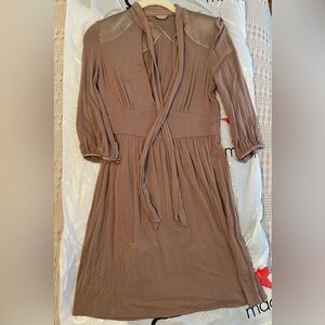 Tan unique cute low V dress. Soft fabric.